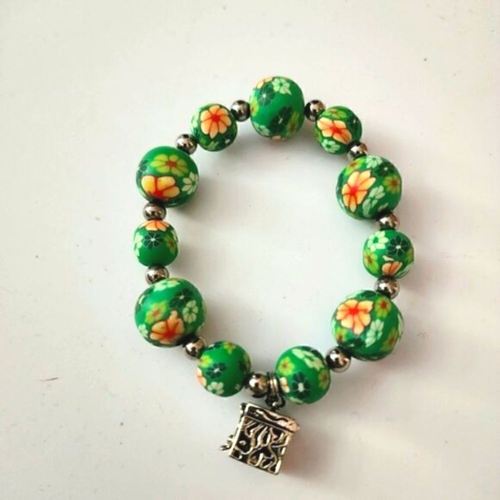 Alexa's Angel's green silver floral prayer box bracelet